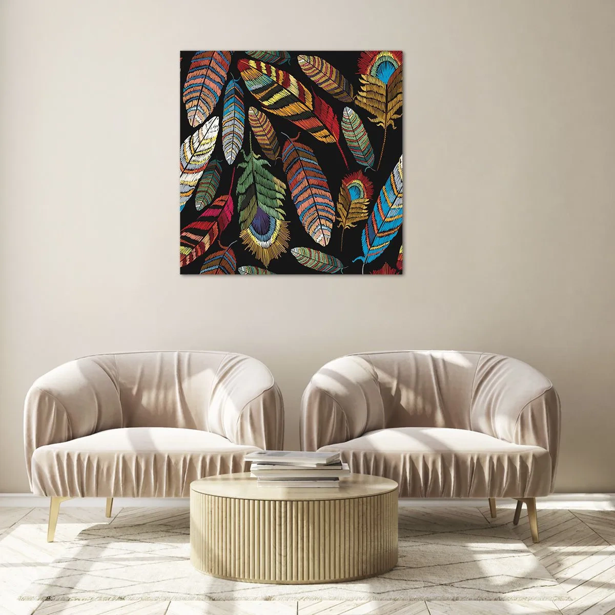 Quadro em vidro - O carnaval dos pássaros - 70x70 cm