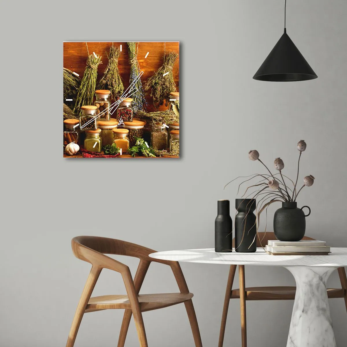 Relógio de parede - Relógio em vidro - Magias da cozinha - 30x30 cm