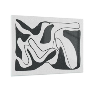 Quadro em vidro - Formas abstratas em preto e branco que lembram um labirinto - 70x50cm - Labirinto abstrato divertido - Decoração de parede moderna para a sala de estar e quarto ARTTOR