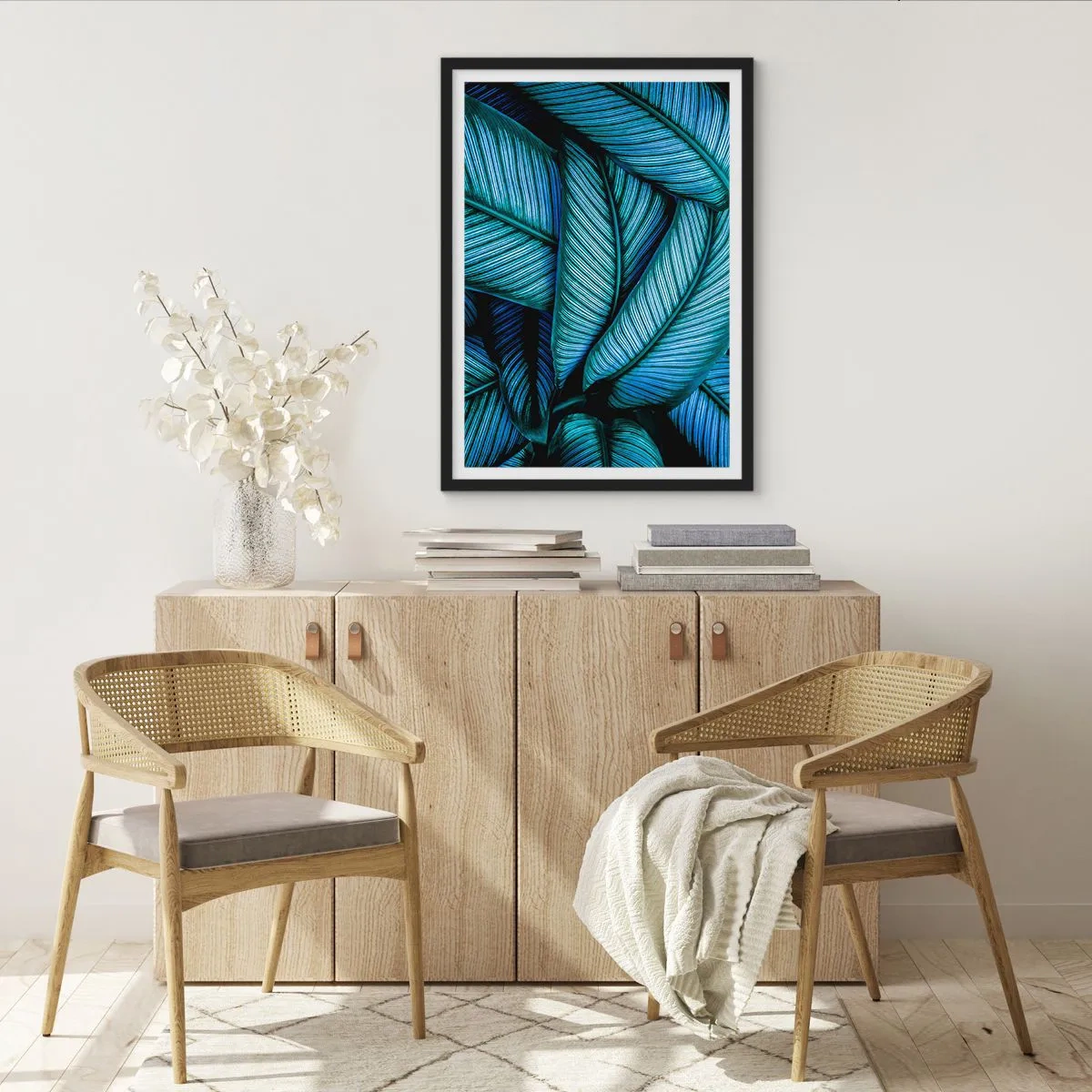 Pôster com moldura preta - As hipnotizantes folhas verde-azuladas da bananeira - 50x70cm - Linhas de vida - Decoração de parede moderna para a sala de estar e quarto ARTTOR