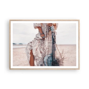 Pôster com moldura de carvalho claro - Flores a caminho - 100x70 cm