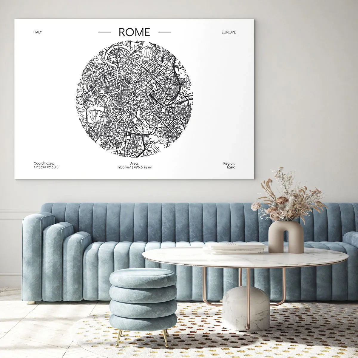 Quadro em vidro - Um mapa de Roma na forma de um desenho detalhado de rua - 70x50cm - Anatomia de Roma - Decoração de parede moderna para a sala de estar e quarto ARTTOR