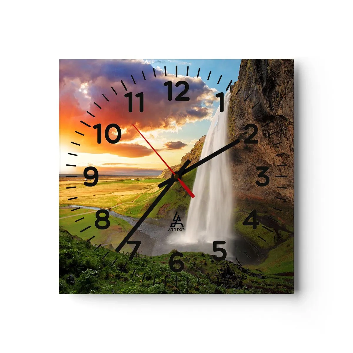Relógio de parede - Relógio em vidro - A plenitude do Verão islandês - 40x40 cm