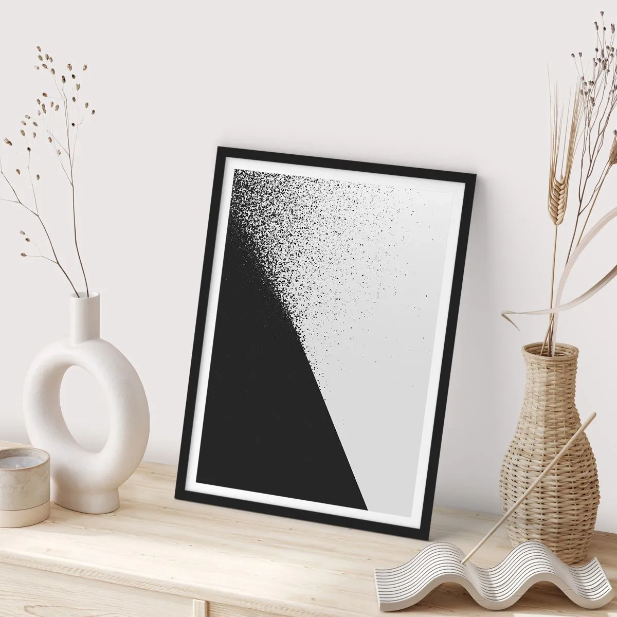 Pôster com moldura preta - Padrão abstrato em preto e branco - 50x70cm - Cada vez mais rápido, cada vez mais - Decoração de parede moderna para a sala de estar e quarto ARTTOR