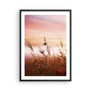 Pôster com moldura preta - Gramíneas contra um céu colorido ao pôr do sol - 50x70cm - Papagaios, balões, vento - Decoração de parede moderna para a sala de estar e quarto ARTTOR