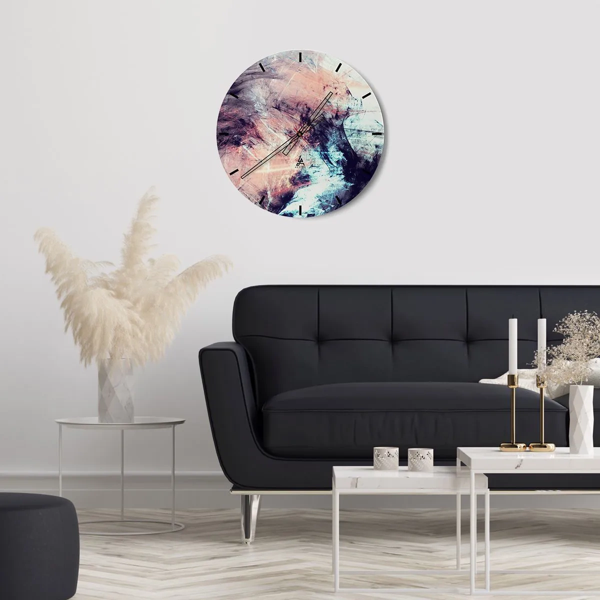 Relógio de parede - Relógio em vidro - Composição abstrata em tons pastéis - 30x30cm - Sinta o vento - Decoração de parede moderna para a sala de estar, cozinha e quarto ARTTOR
