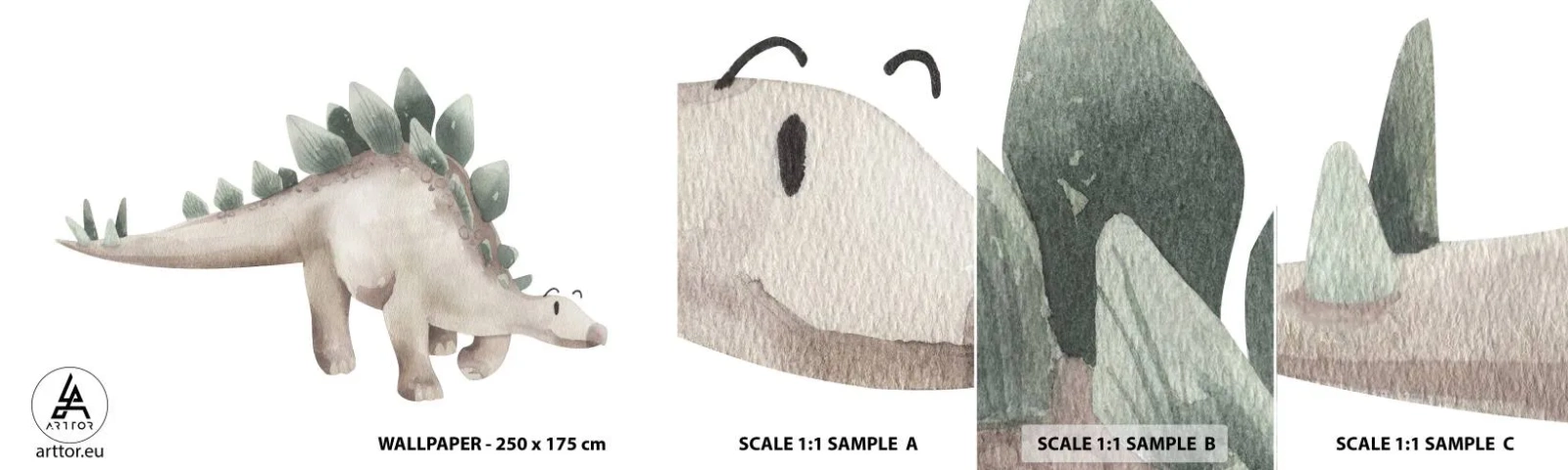 Amostra de Papel de Parede Standard Eco - Seu amigo - Dinossauro, Infantil, estegossauro - 100x30 cm