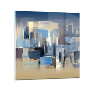 Quadro em vidro - Construção azul - 30x30 cm