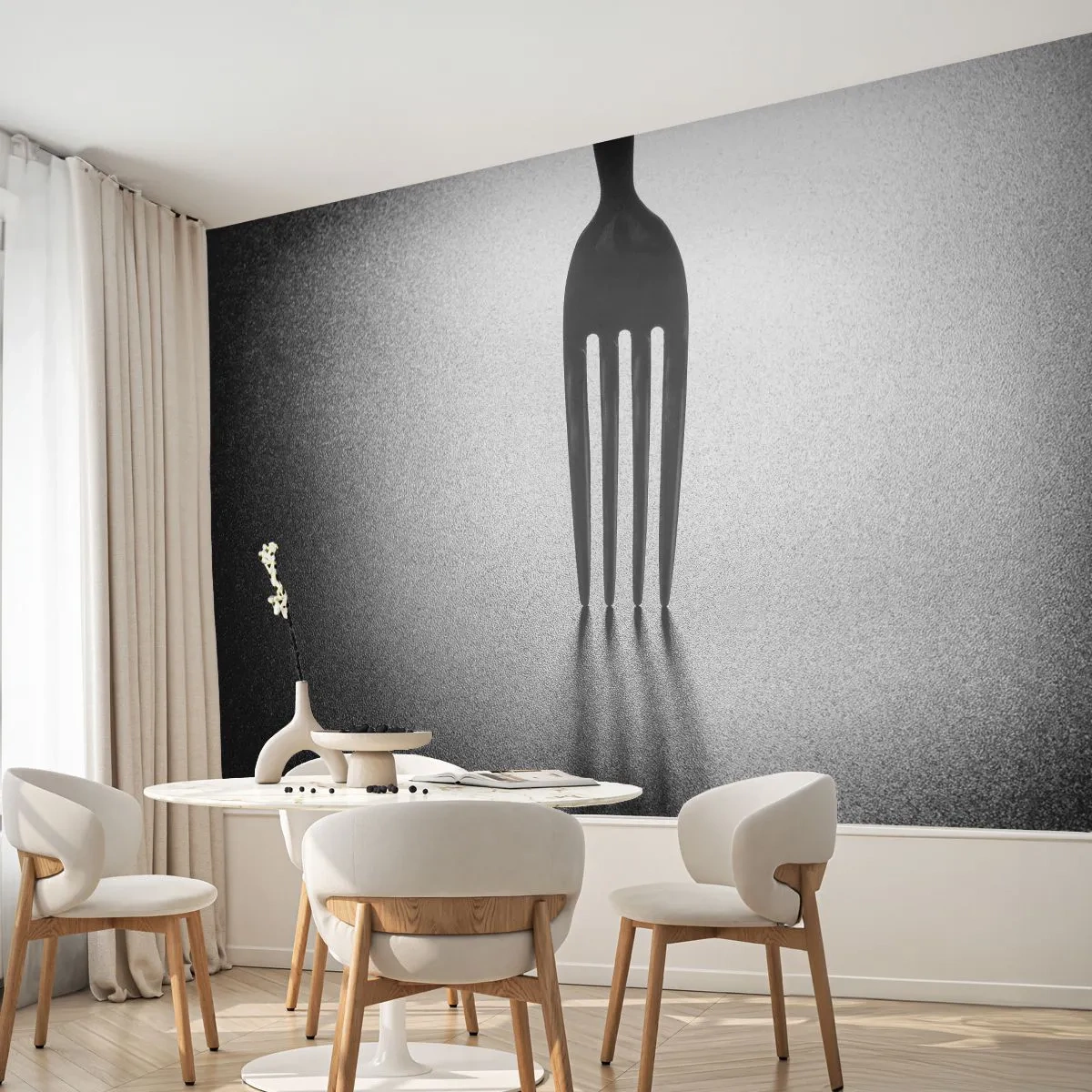 Papel de Parede Premium Canvas - Luz e sombra - Garfo, Talheres, Cozinha - 250x175 cm