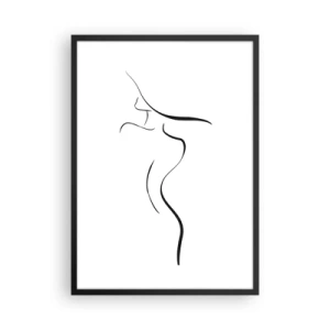 Pôster com moldura preta - Uma silhueta minimalista de uma mulher desenhada com uma linha preta. - 50x70cm - Elusiva como uma onda - Decoração de parede moderna para a sala de estar e quarto ARTTOR