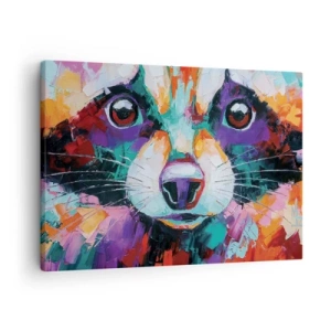 Quadro em tela - Um retrato colorido de um guaxinim no estilo de pintura expressiva. - 70x50cm - Apenas boas emoções - Decoração de parede moderna para a sala de estar e quarto ARTTOR