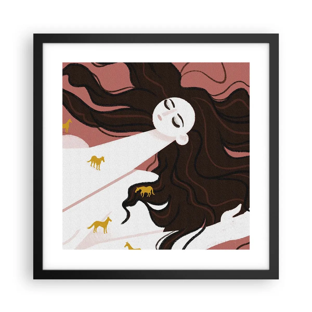 Pôster com moldura preta - Sonho com um cavalo dourado - 40x40 cm