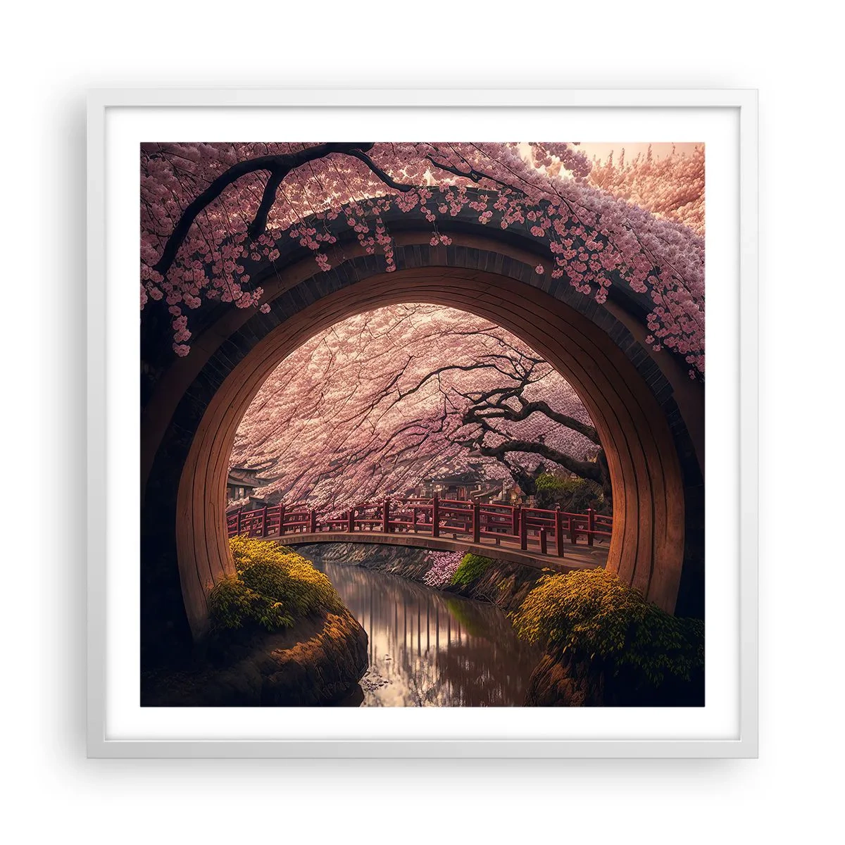 Pôster em moldura branca - Primavera japonesa - 60x60 cm