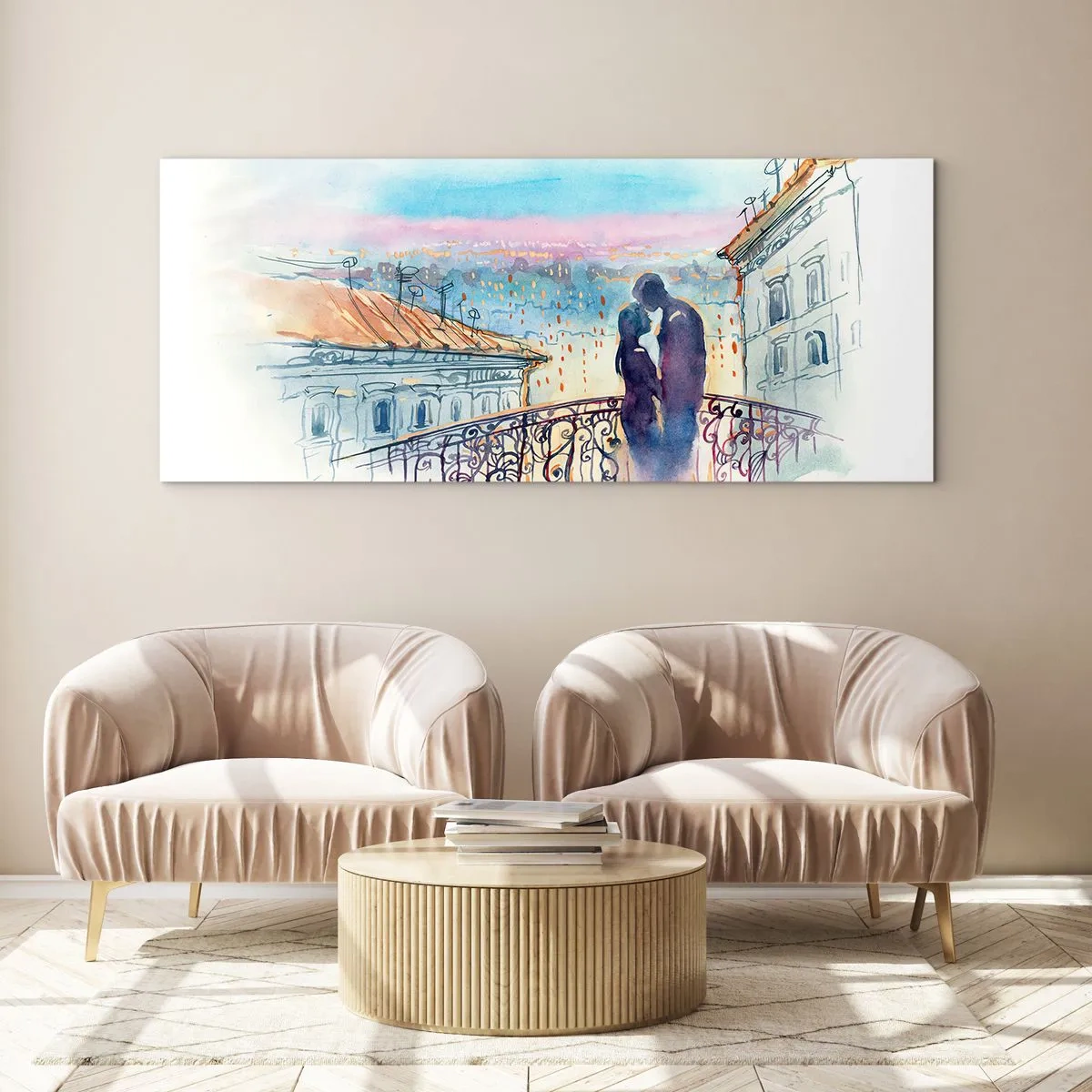 Quadro em vidro - Amantes parisienses - 100x40 cm