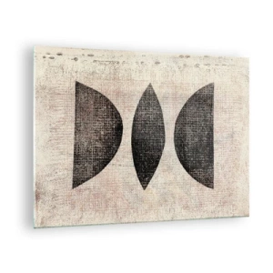 Quadro em vidro - Formas geométricas pretas sobre fundo bege - 70x50cm - Abstração étnica - Decoração de parede moderna para a sala de estar e quarto ARTTOR