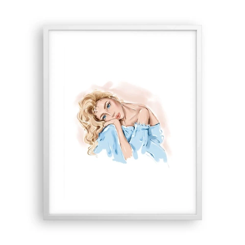 Pôster em moldura branca - Sonhadora em azul - 40x50 cm