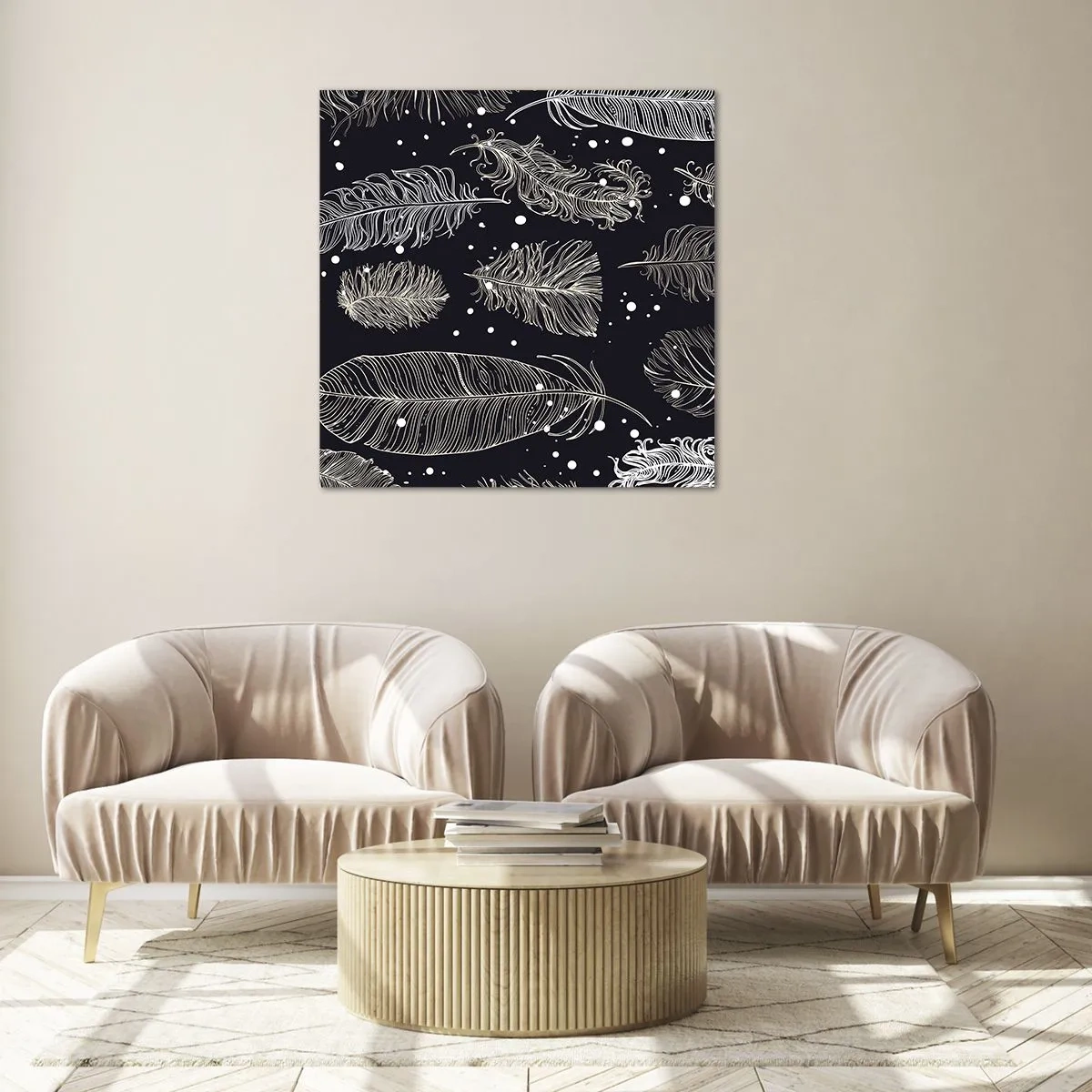 Quadro em vidro - Rendas de penas - 40x40 cm