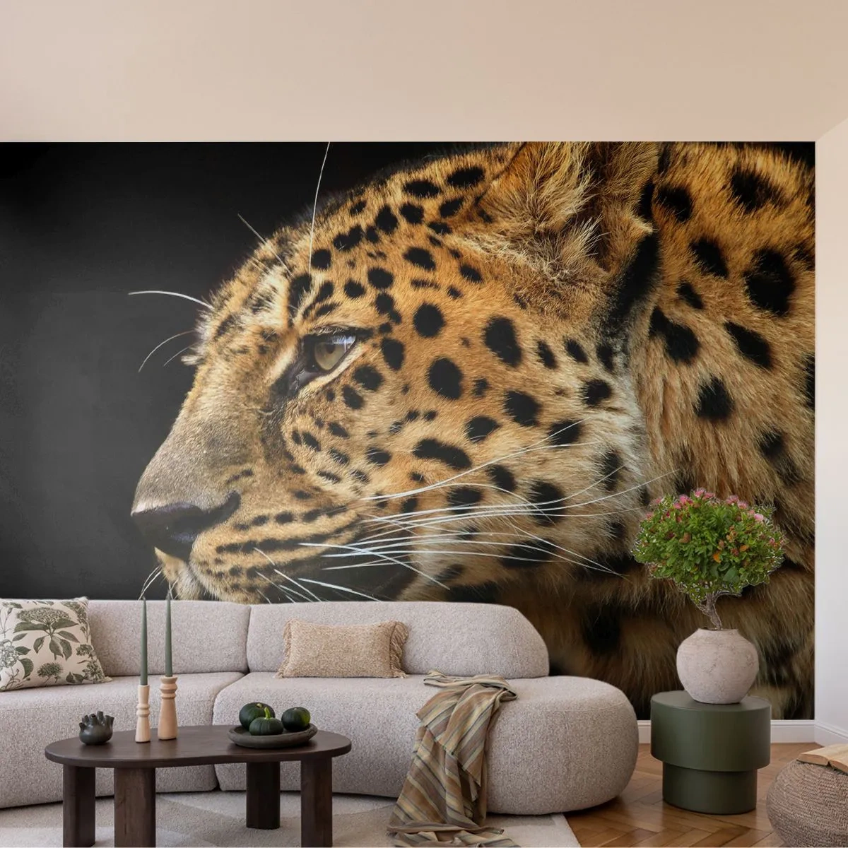 Papel de Parede Premium Sand - Calmo, focado, pronto - Animais, leopardo, África - 100x70 cm