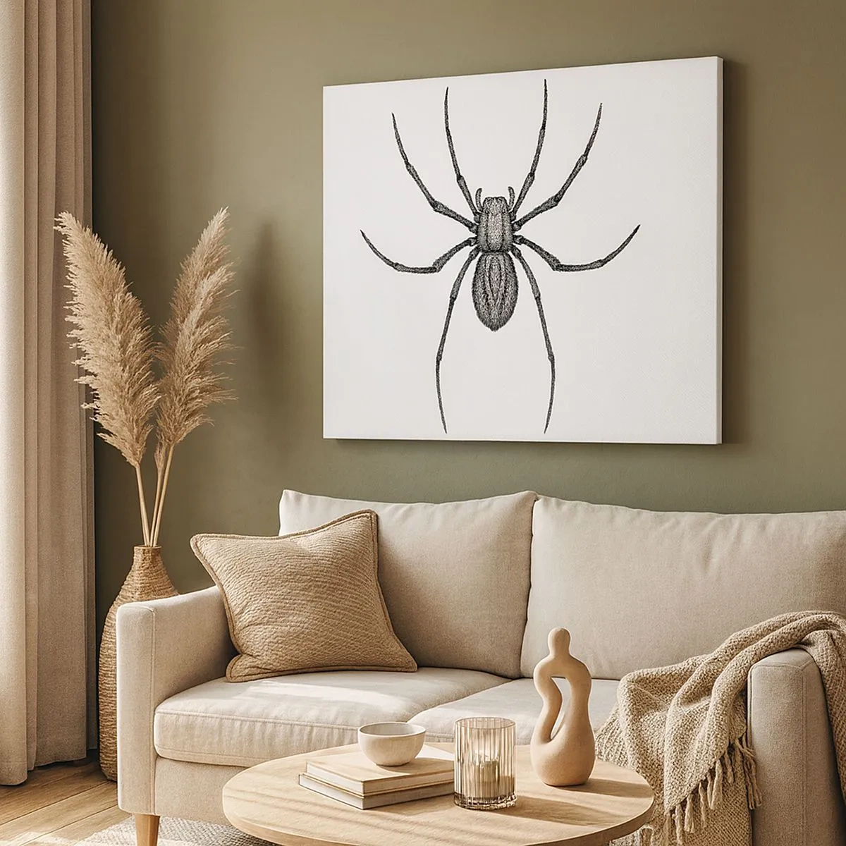 Quadro em tela - Detalhe de uma aranha em um fundo branco em estilo cartoon - 70x50cm - Precisão perturbadora - Decoração de parede moderna para a sala de estar e quarto ARTTOR