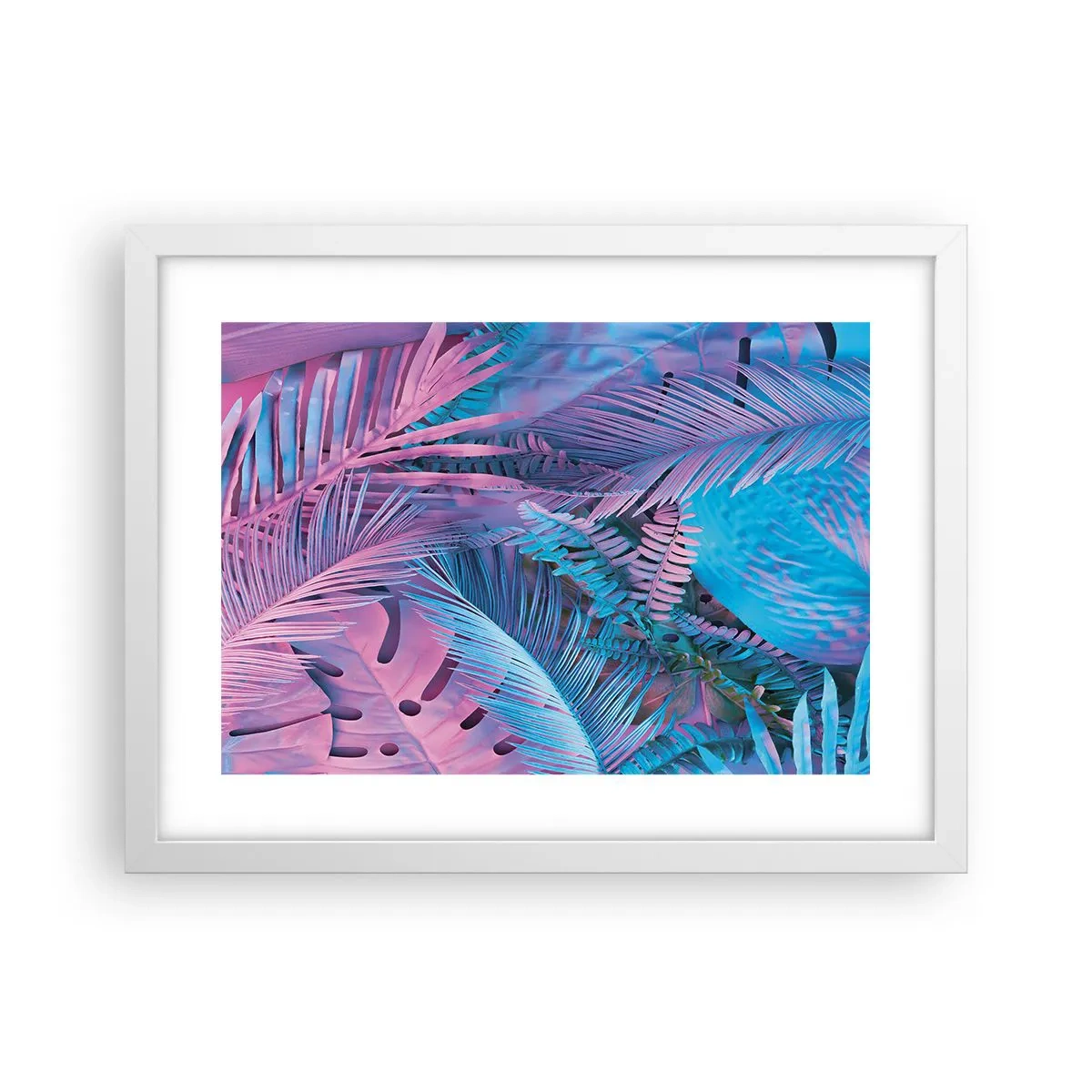 Pôster em moldura branca - Trópicos em rosa e azul - 40x30 cm