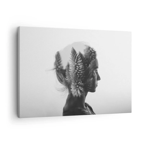 Quadro em tela - Um retrato sutil com elementos da natureza - 70x50cm - A senhora do pinhal - Decoração de parede moderna para a sala de estar e quarto ARTTOR