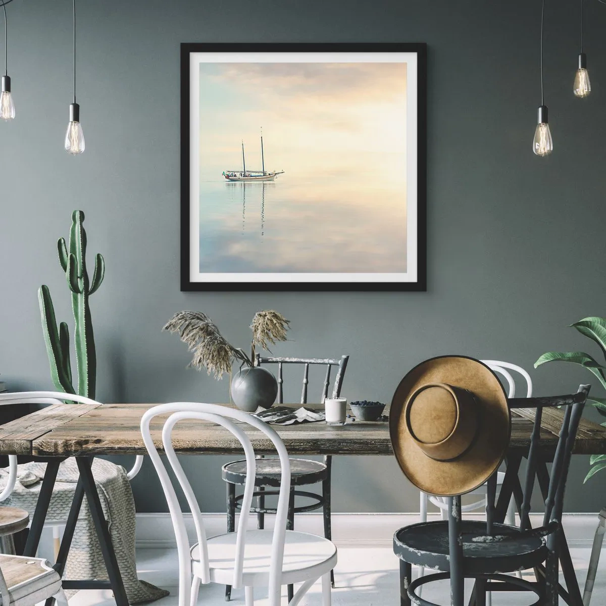 Pôster com moldura preta - Num mar de silêncio - 40x40 cm