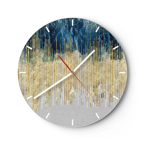 Relógio de parede - Relógio em vidro - Linhas verticais douradas em transição para gradientes azul-marinho e cinza - 30x30cm - Borda dourada - Decoração de parede moderna para a sala de estar, cozinha e quarto ARTTOR