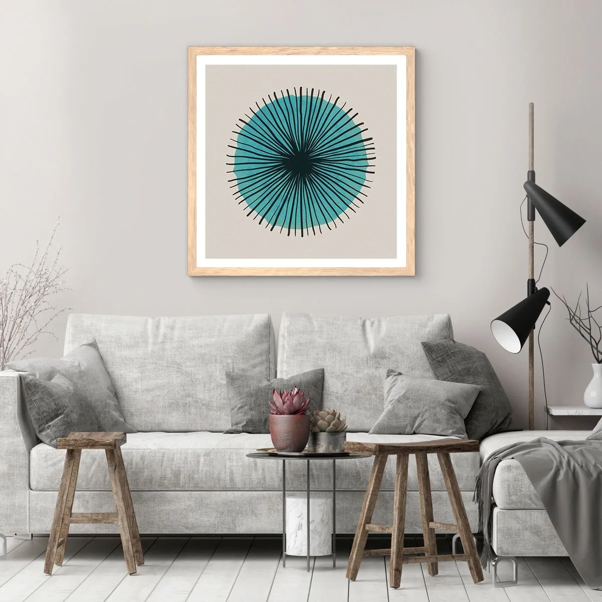 Pôster com moldura de carvalho claro - Radiante sobre o azul - 60x60 cm