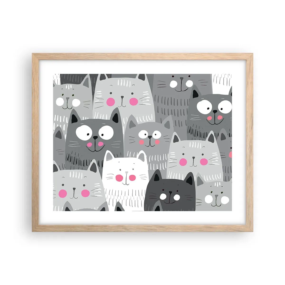 Pôster com moldura de carvalho claro - O mundo dos gatos - 50x40 cm