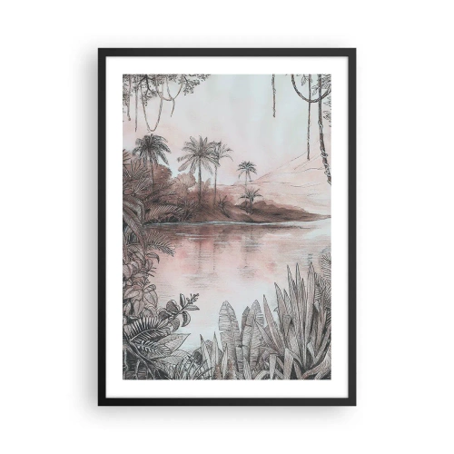 Pôster com moldura preta - Paisagem exótica à beira da água - 50x70cm - Diário de um explorador do século 19 - Decoração de parede moderna para a sala de estar e quarto ARTTOR