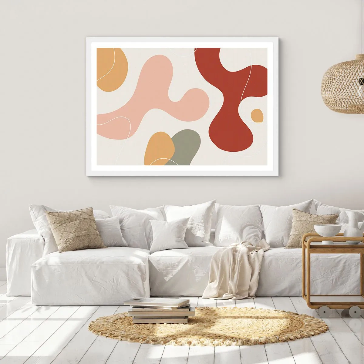 Pôster em moldura branca - Ziguezagues ornamentais - 70x50 cm