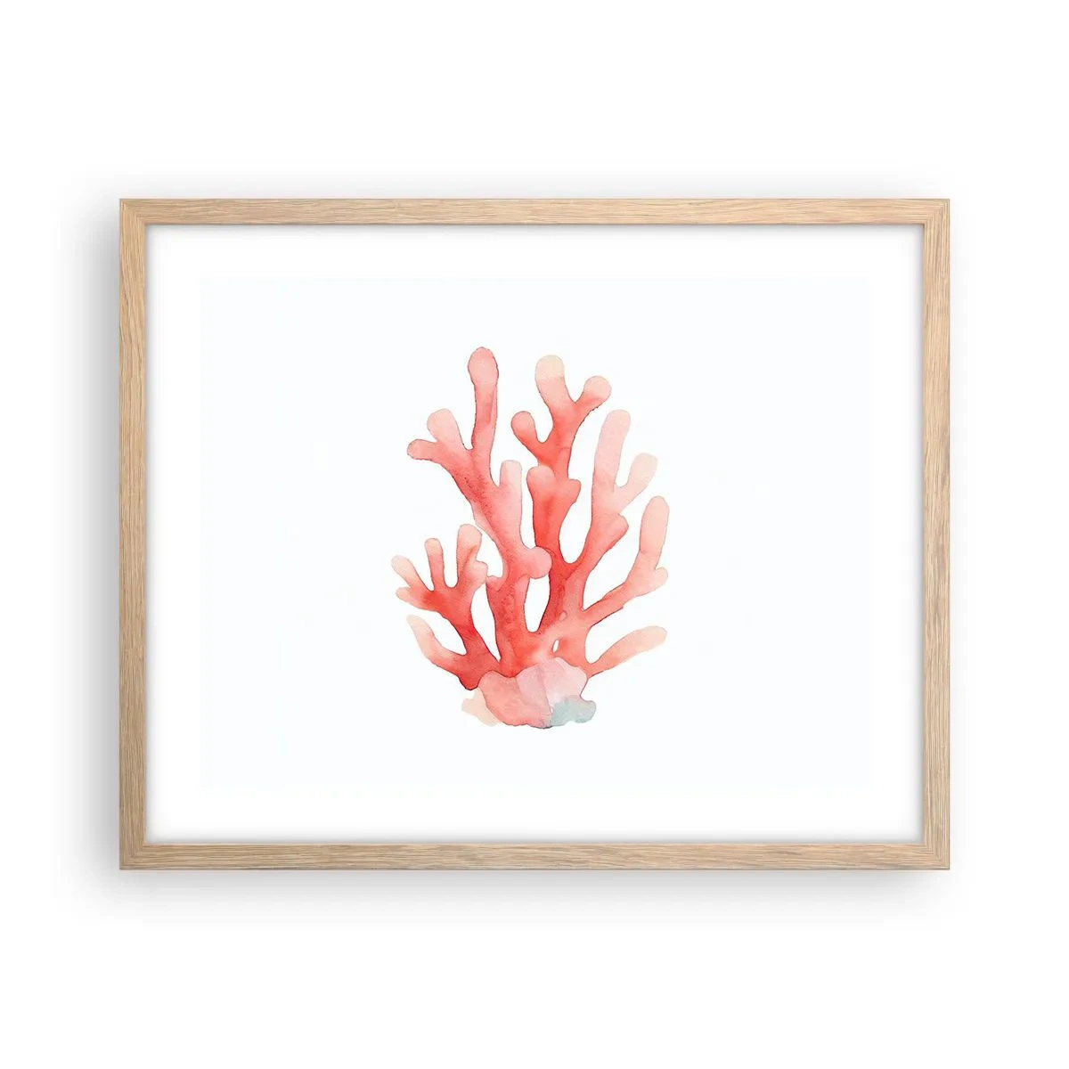 Pôster com moldura de carvalho claro - Coral de cor coral - 50x40 cm