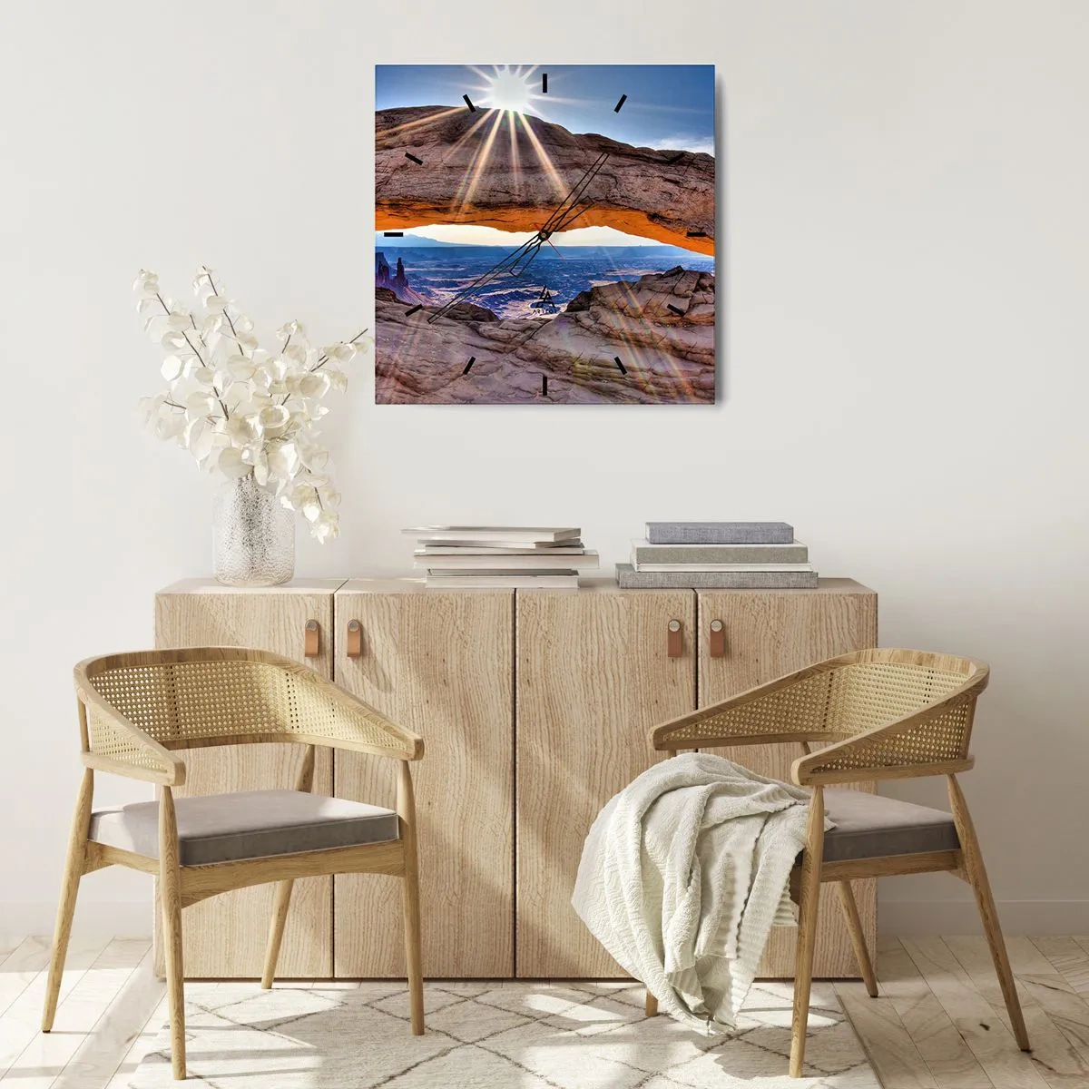 Relógio de parede - Relógio em vidro - Através do portão de pedra - 40x40 cm