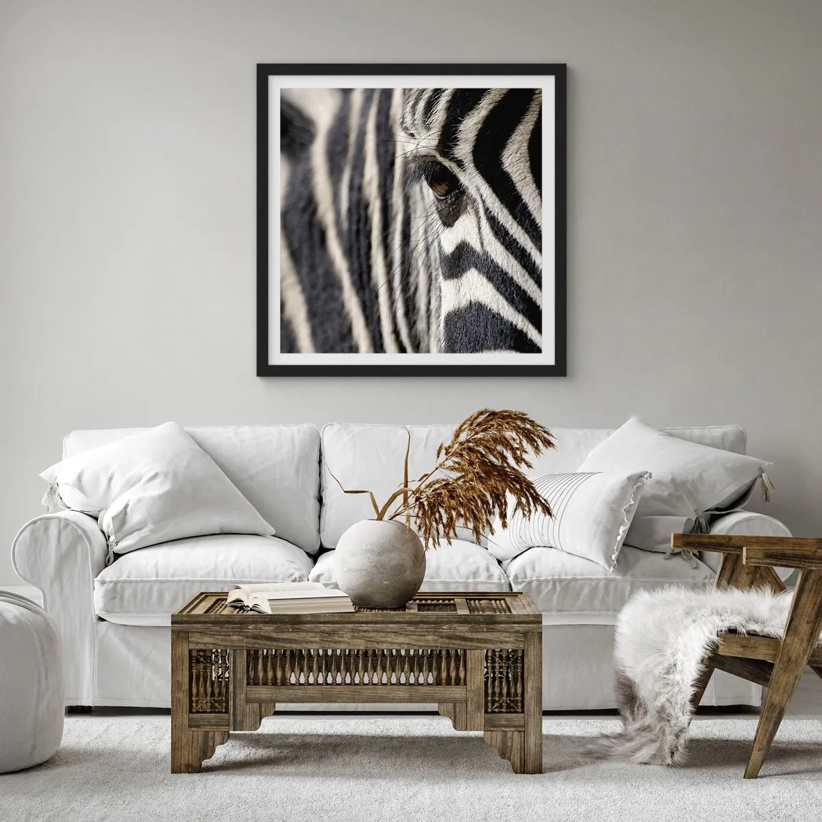 Pôster com moldura preta - Retrato em listras - 50x50 cm