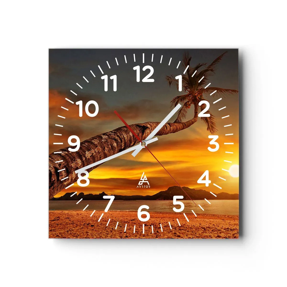 Relógio de parede - Relógio em vidro - Férias exóticas, aventura caribenha - 40x40 cm