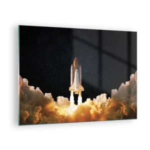 Quadro em vidro - Um ônibus espacial decolando contra um céu estrelado - 70x50cm - Ad astra! - Decoração de parede moderna para a sala de estar e quarto ARTTOR