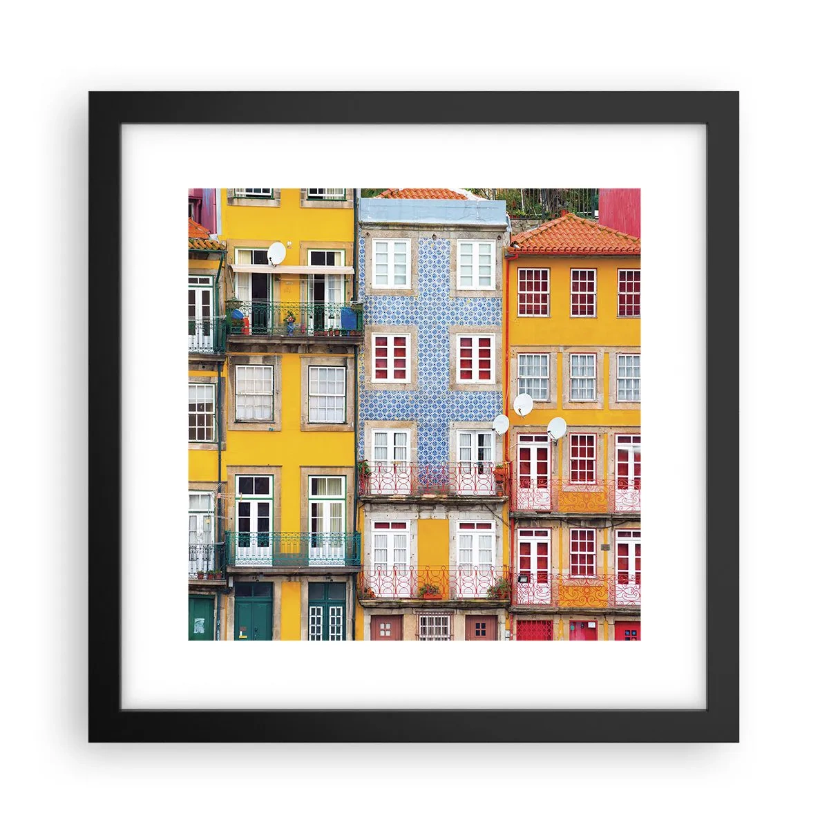 Pôster com moldura preta - Cores da cidade velha - 30x30 cm