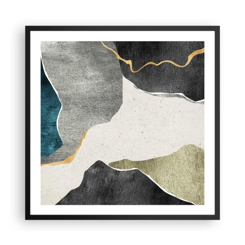 Pôster com moldura preta - Composição de mosaico com fio de ouro - 60x60 cm