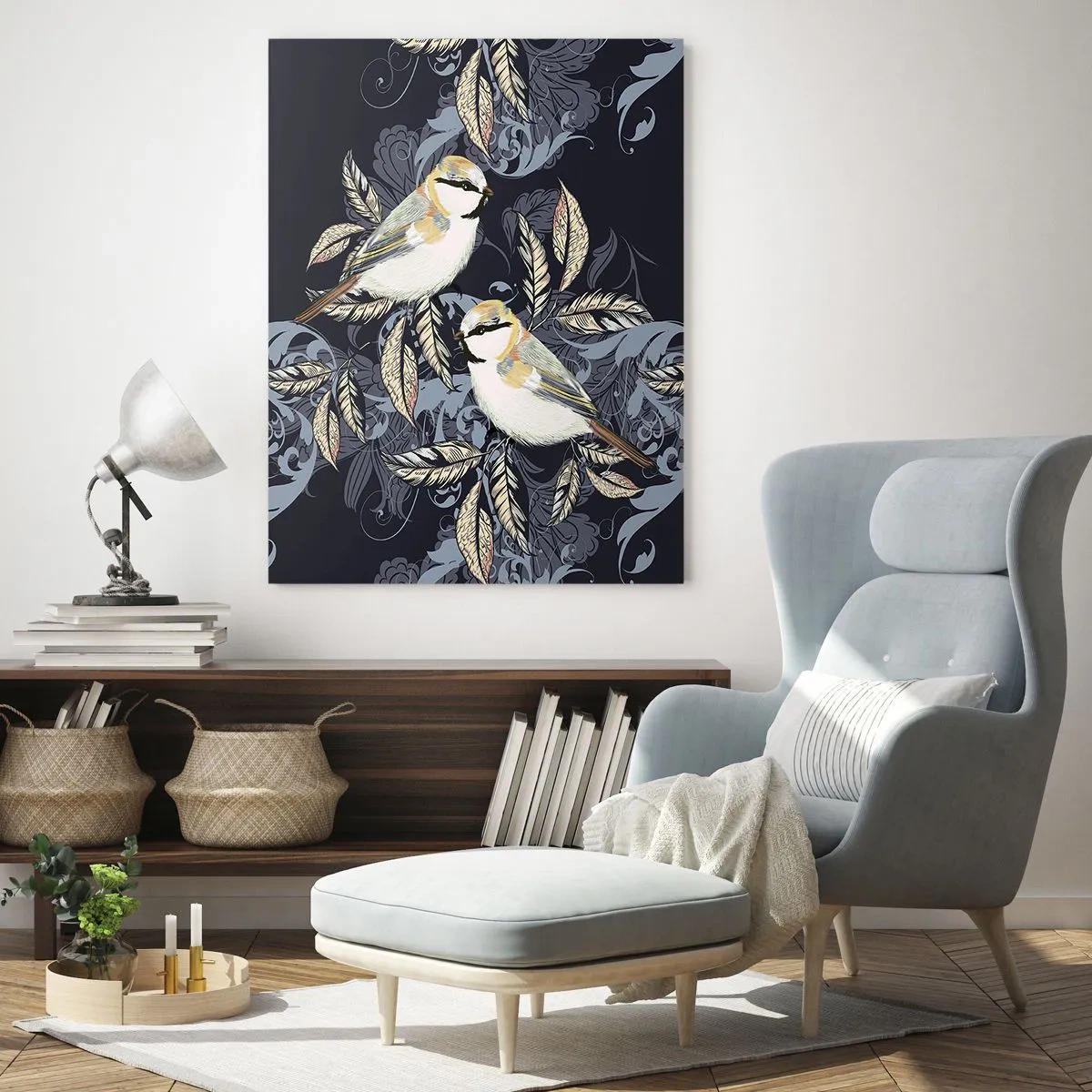 Quadro em vidro - Canto amarelo-azul - 50x70 cm