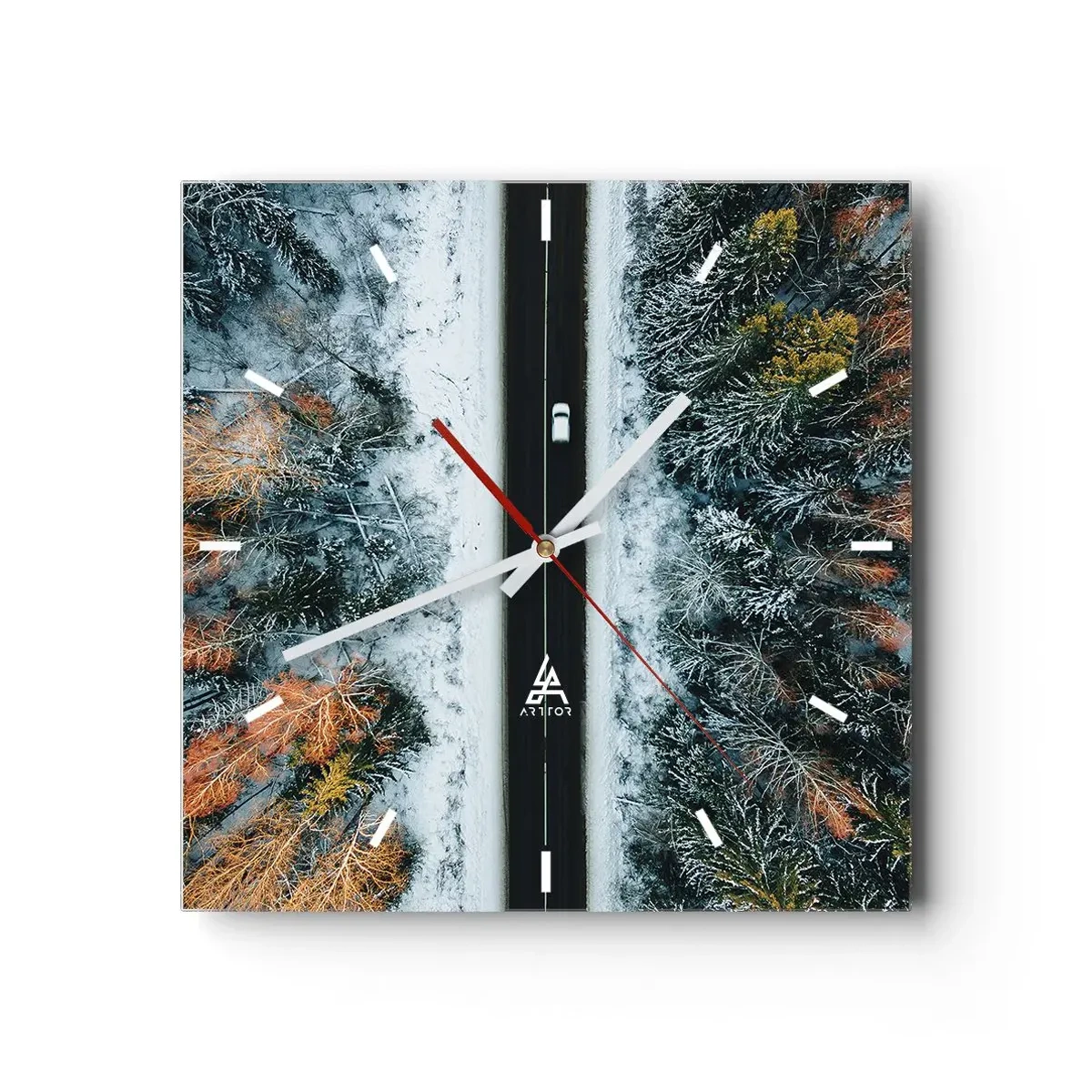 Relógio de parede - Relógio em vidro - Cortar a floresta no inverno - 40x40 cm