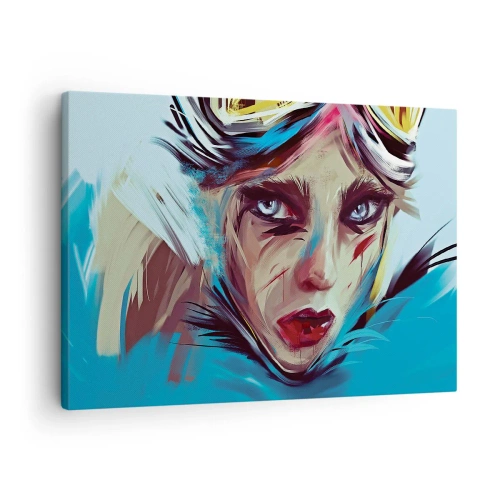 Quadro em tela - Retrato de uma mulher em cores dinâmicas e estilo abstrato - 70x50cm - A guerreira das estradas - Decoração de parede moderna para a sala de estar e quarto ARTTOR