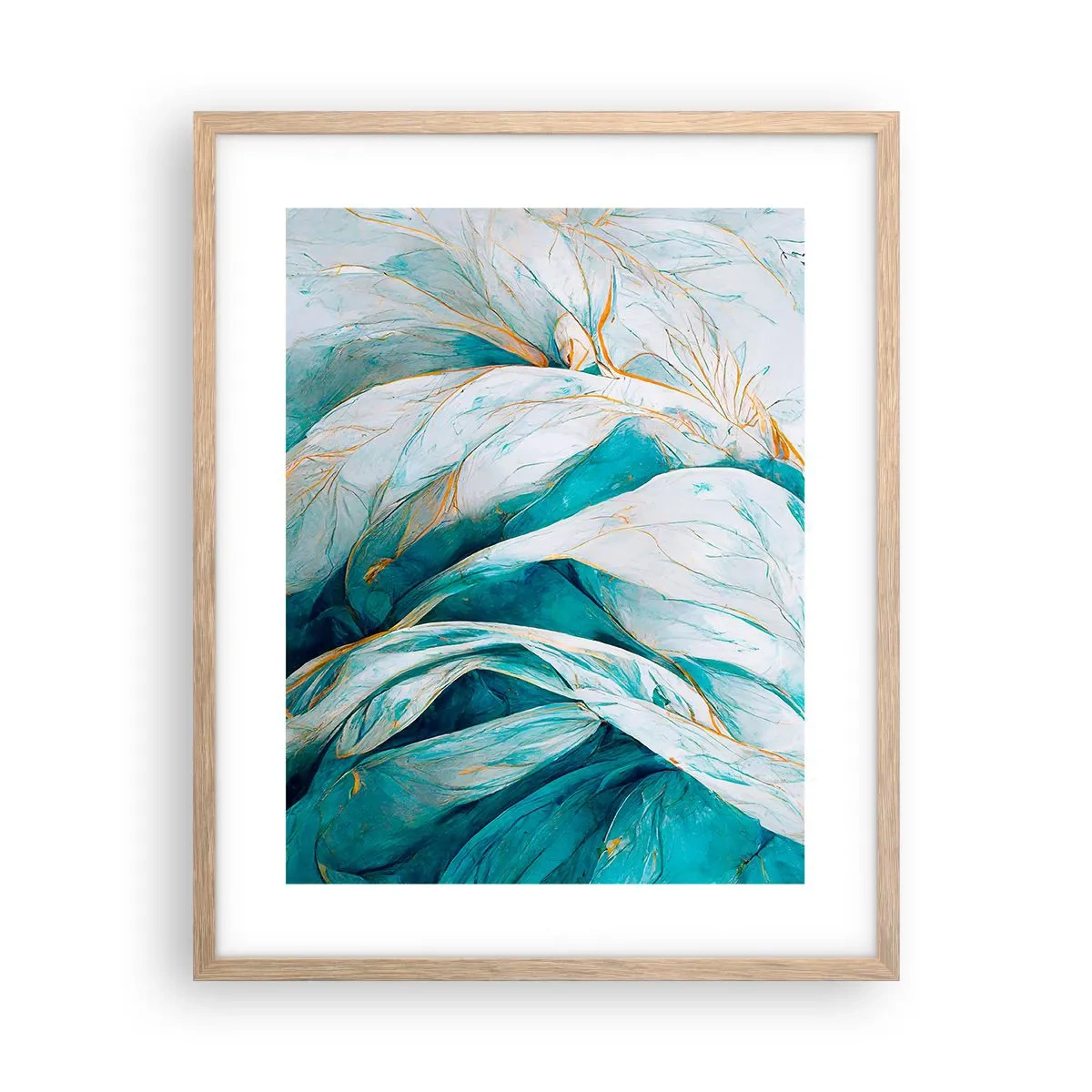Pôster com moldura de carvalho claro - Abstração azul com lema dourado - 40x50 cm