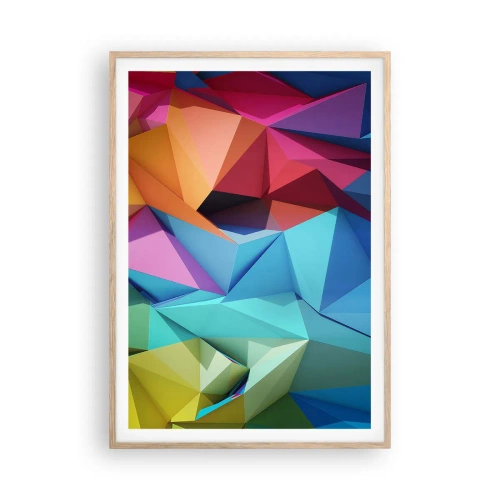 Pôster com moldura de carvalho claro - Arco-íris de origami - 70x100 cm
