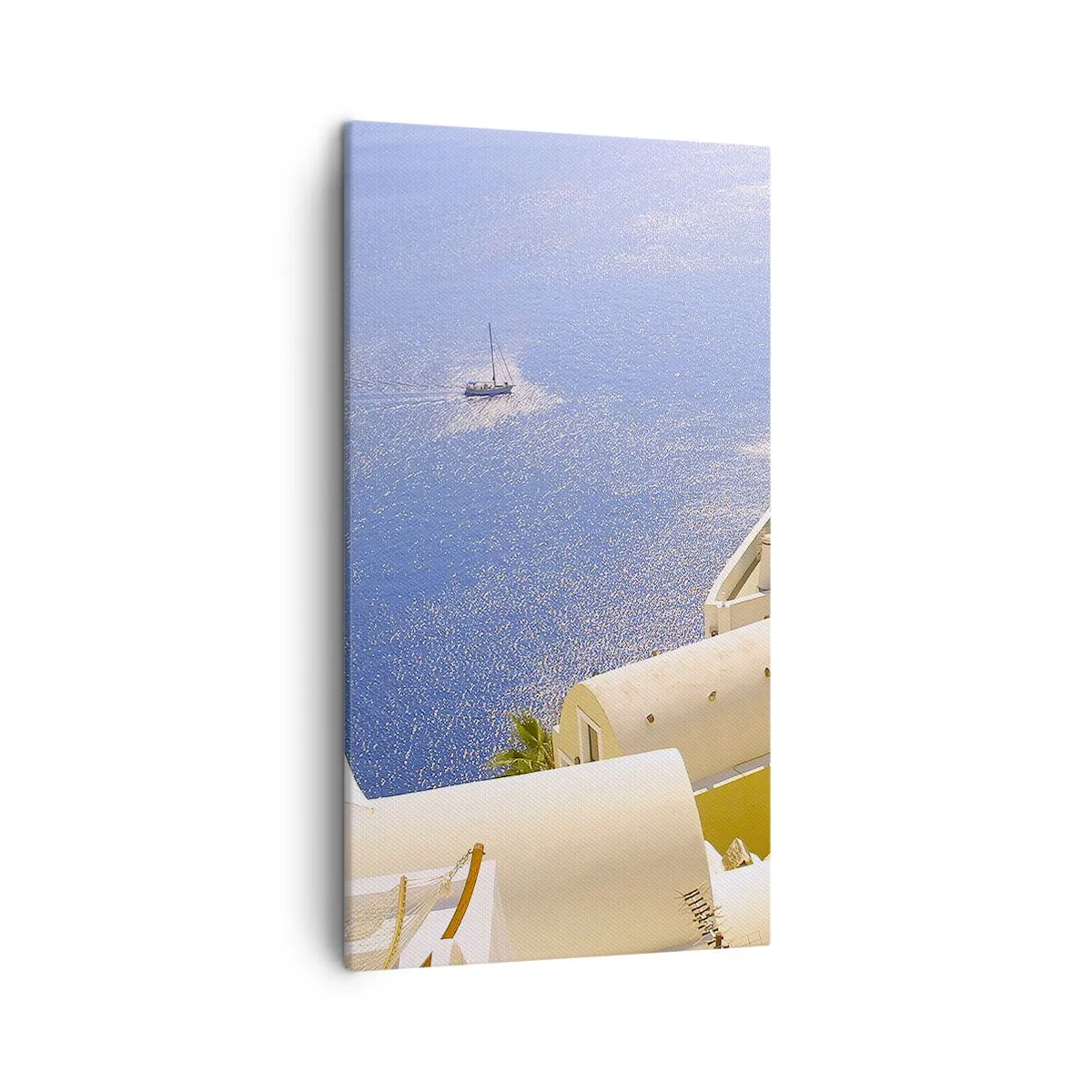 Quadro em tela - Paisagem grega em branco e azul - 45x80 cm