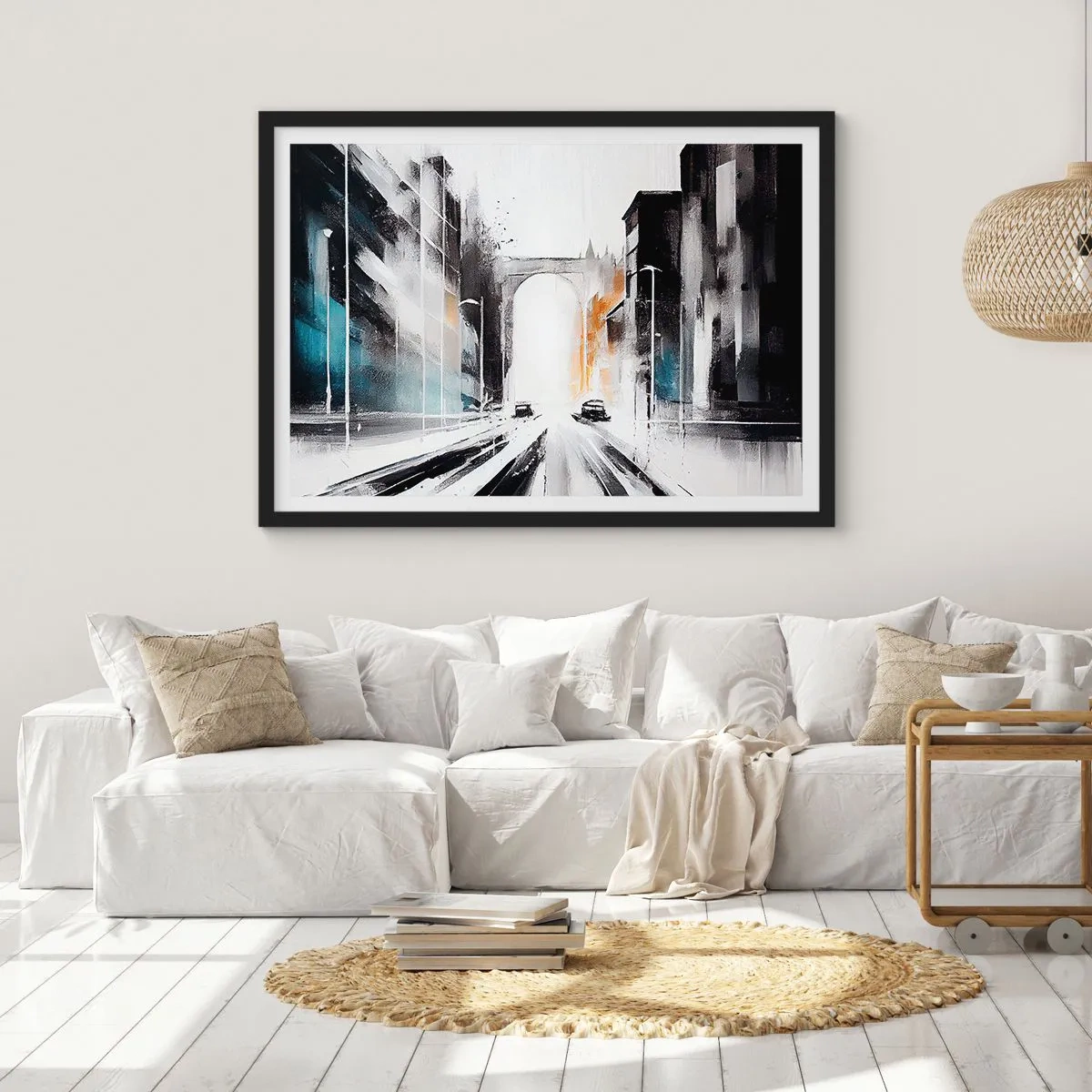 Pôster com moldura preta - Estudo da cidade: arquitetura e movimento - 70x50 cm