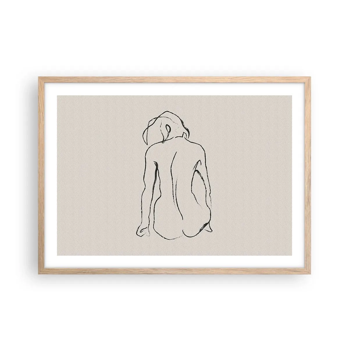Pôster com moldura de carvalho claro - Nu de rapariga - 70x50 cm