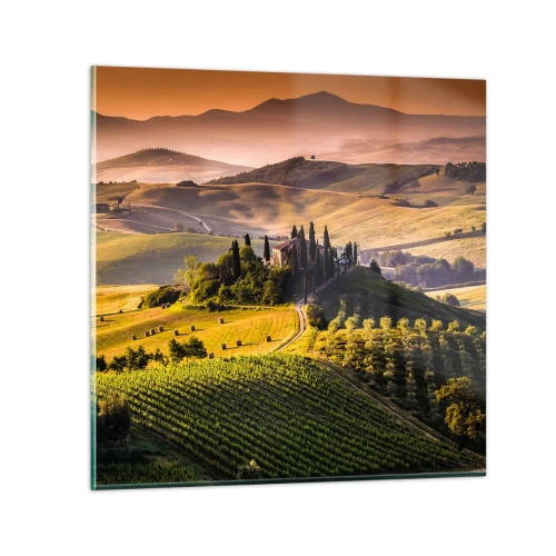 Quadro em vidro - Arcádia - Paisagem toscana - 40x40 cm