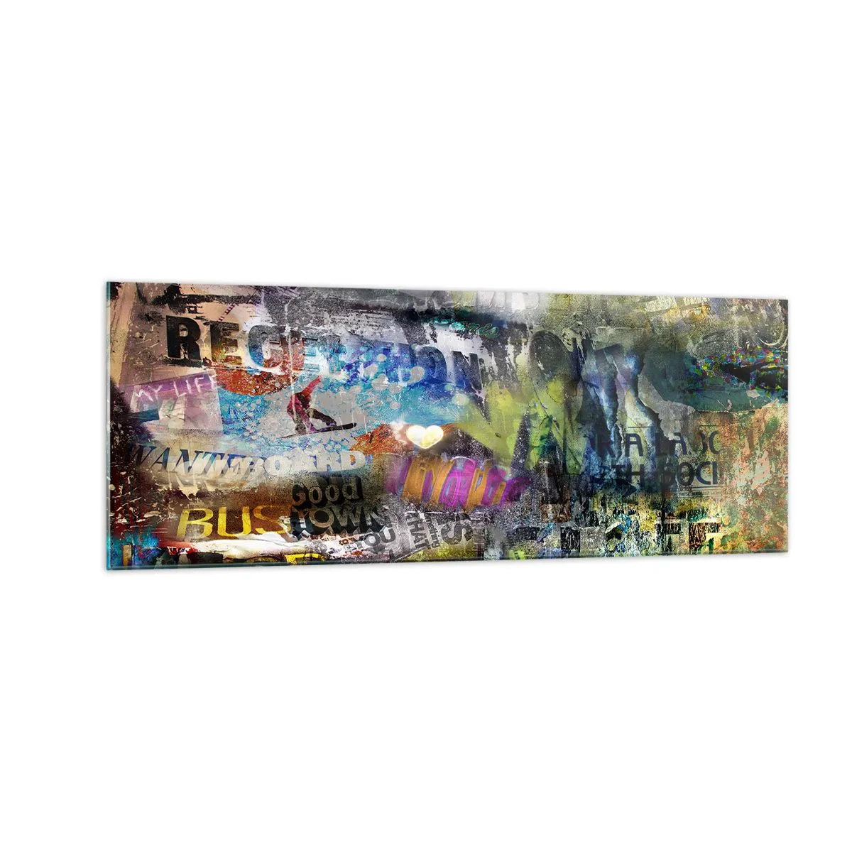 Quadro em vidro - Colagem de memórias - 140x50 cm