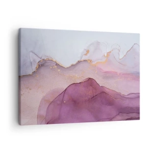 Quadro em tela - Uma composição abstrata em tons de roxo e dourado. - 70x50cm - Ondas de lilás e roxo - Decoração de parede moderna para a sala de estar e quarto ARTTOR
