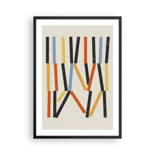 Pôster com moldura preta - Abstração geométrica colorida com linhas verticais - 50x70cm - Composição ao nível - Decoração de parede moderna para a sala de estar e quarto ARTTOR